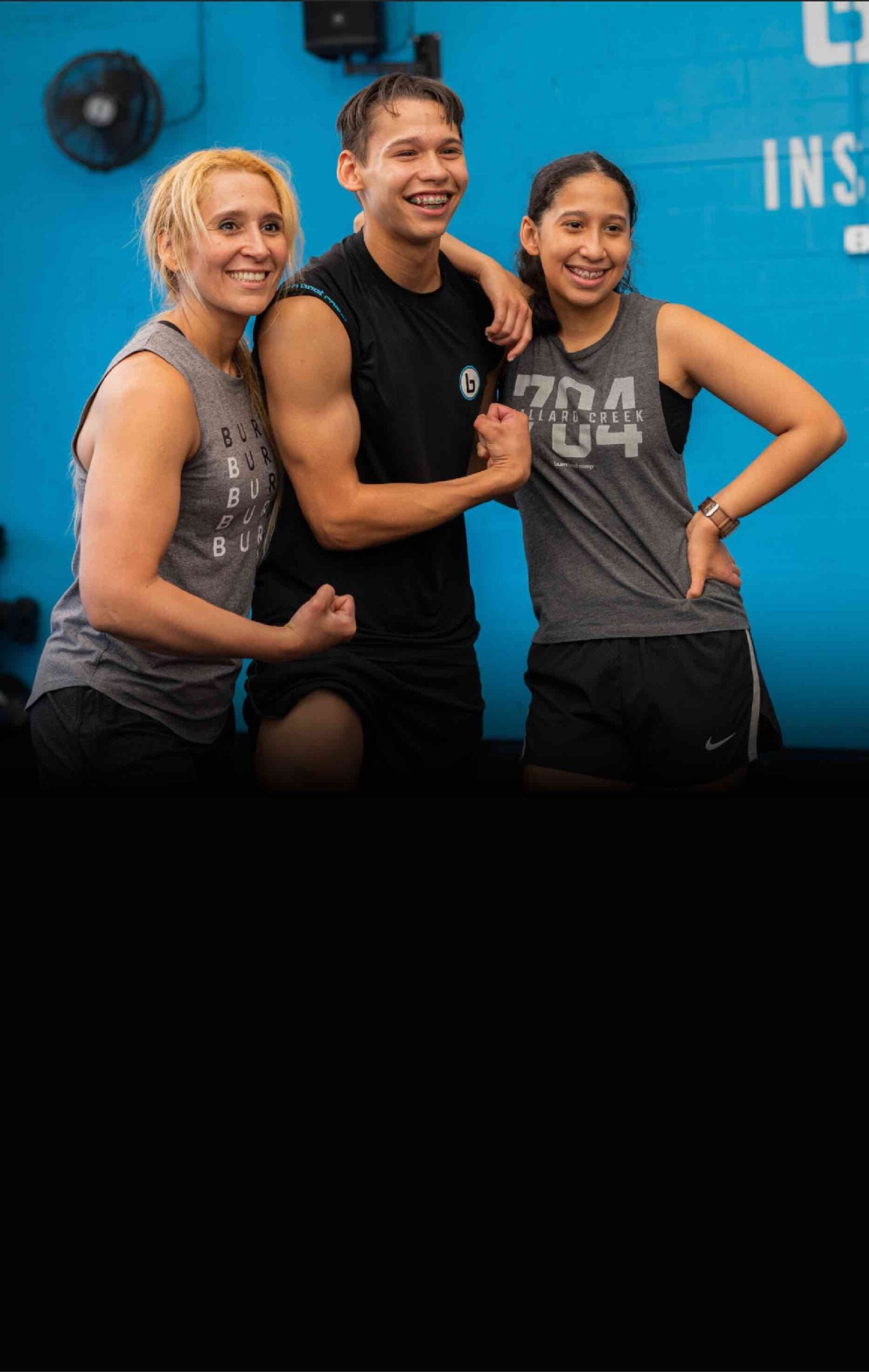 a trio of burn boot camp members